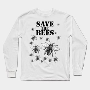 Hand drawn Bee with 3D effect for light background colors with Save the bees quote Long Sleeve T-Shirt